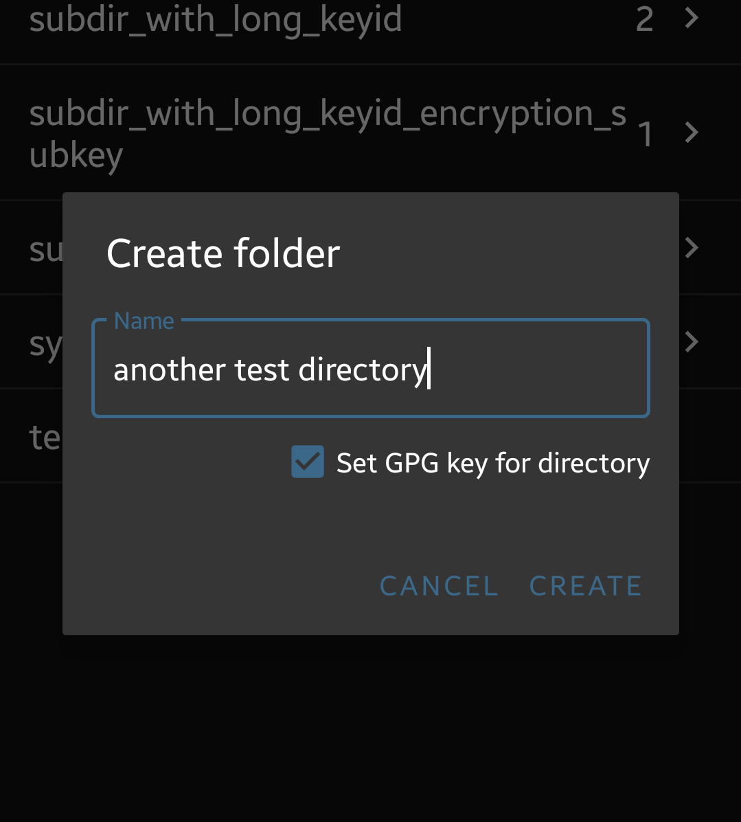 Create folder dialog but key selection checkbox